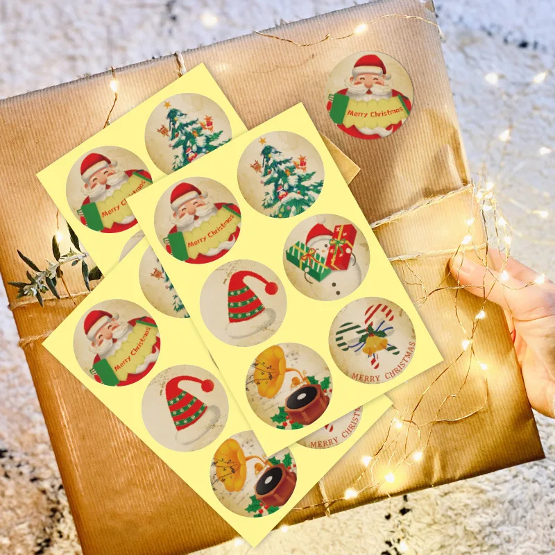 3.5cm Round Stickers Christmas Gift Sealing Labels Santa Snowman Cookie Candy Packaging Stickers Xmas Decorations Noel Navidad