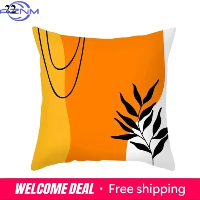 Boho Orange Abstract Cushion Cover Mid Century Modern Minimalist Leaf Throw Pillow Case for Sofa Living Room Bedroom Decor