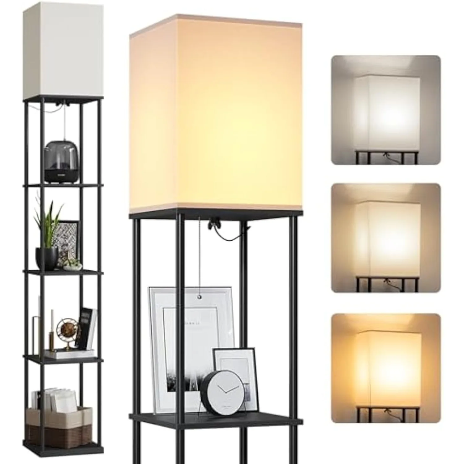 

5 Tier Floor Lamp with Shelves, Modern Square Standing Lamp, Corner Display Bookshelf Lamp for Living Room and Bedroom