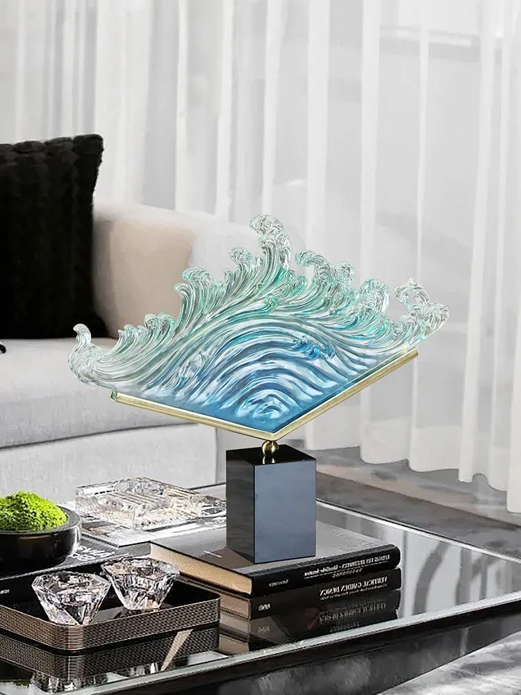 Transparent Gradient Ocean Wave Resin Sculpture Figurine Modern Art Desktop Ornament Home Living Room Tabletop Decor Model Gift