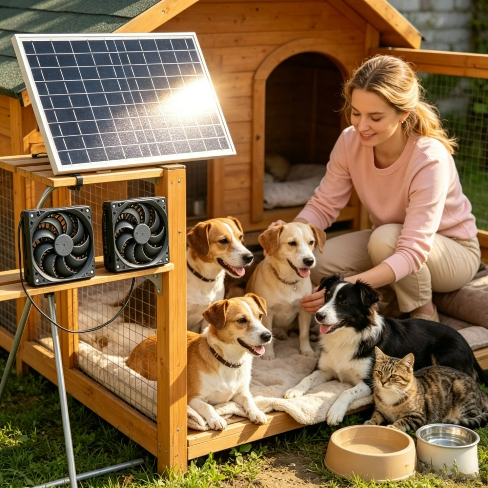 Wetterfestes Solarpanel mit zwei Ventilatoren für den Außenbereich, energieeffizientes Lüftungsset zur Lufterneuerung für Hühnerstall, Gewächshaus, Hundehütte