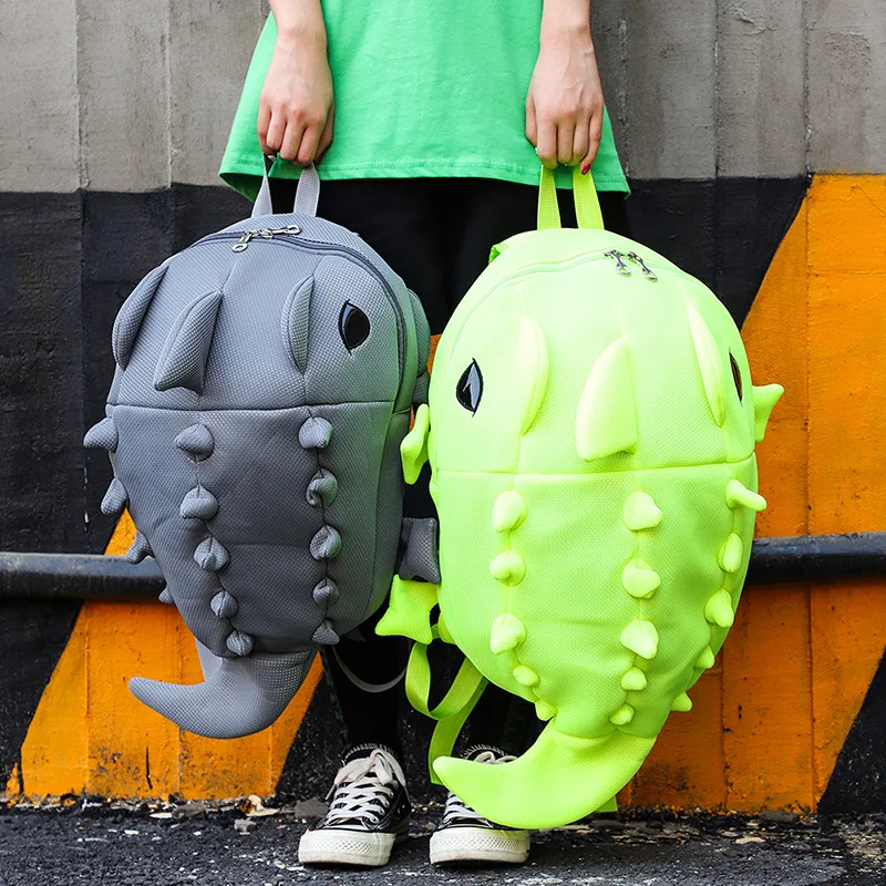 Stylish Dual-Zip Soft Handheld Backpack for Men and Women In Pure Colors with Adorable Dinosaur Lizard Design