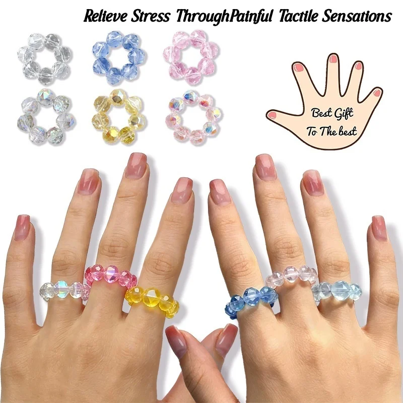 Crystal Bead Acupressure Fidget Ring Sensory Finger Roller Toy Stress Anxiety Relief for Adults Autism Portable Hand Massage Toy