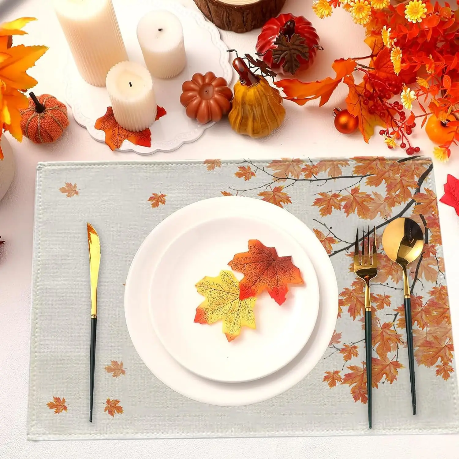 1PC Fall Placemats Autumn Maple Leaves Vintage Table Mats Seasonal Farmhouse Kitchen Dining Table Decor