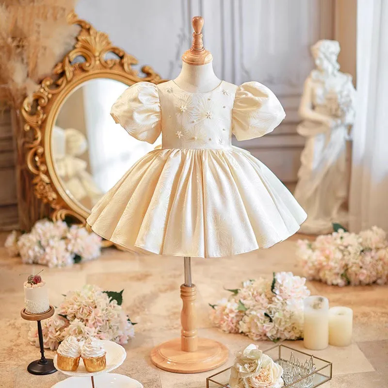 

One-Year-Old Girl Champagne Color Dress Little Host Piano Performance Children's High-End Light Luxury Birthday Princess Dress S