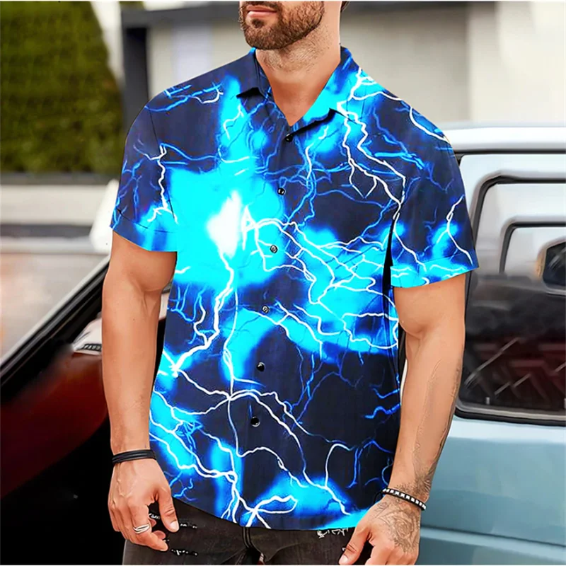 Men's Shirt Summer Hawaiian Shirt Lightning Print Blue Outdoor Street Short Sleeve Clothing Fashionable Street Designer 6 Colors