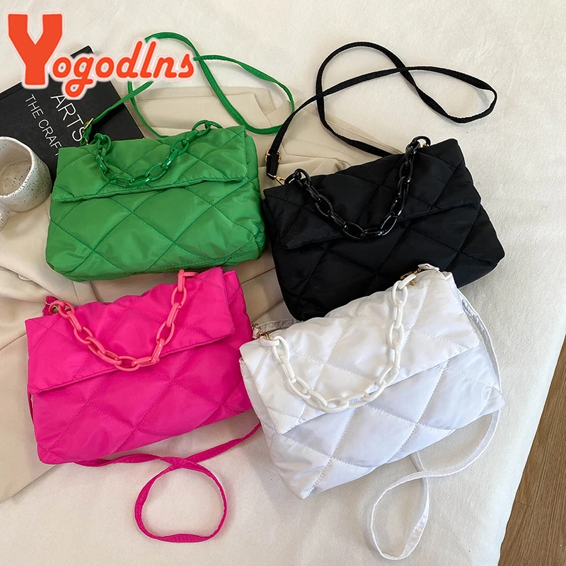 Yogodlns Large Capacity Crossbody Square Bags Casual Chain Women Underarm Bags Fashion Quilted All-match Winter Simple Shopping