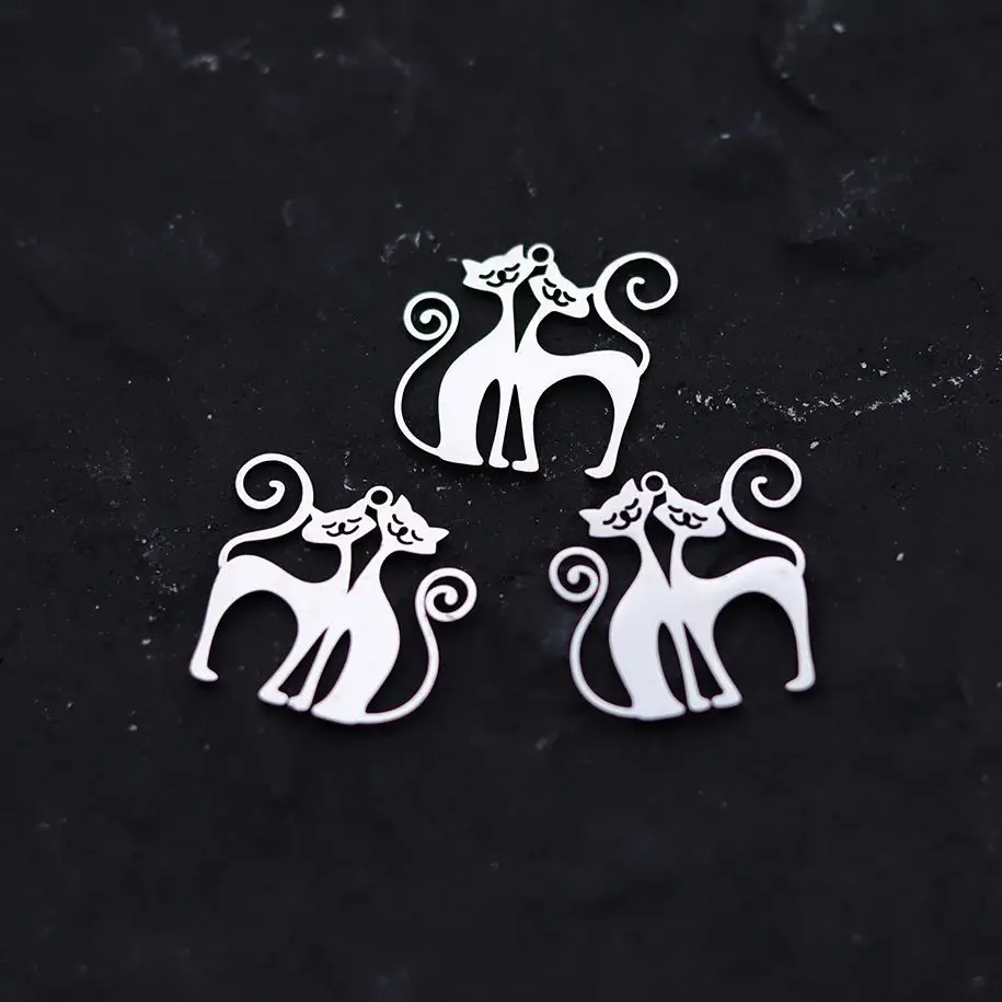 

3pcs Cute Couple Cat Stainless Steel Pendant Charms for Jewelry Making Lucky Kitten Christmas Lover Gifts diy Necklace Handmade