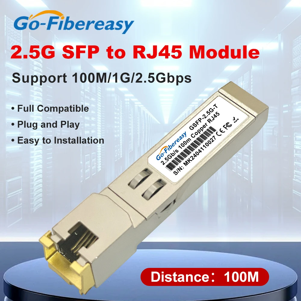 2.5G SFP to RJ45 Copper Optica Module 1.25G/2.5GBase-T 100m RJ45 Port Compatible Mikrotik,HORACO,KEEPLiNK 2.5Gb SFP Fiber Switch