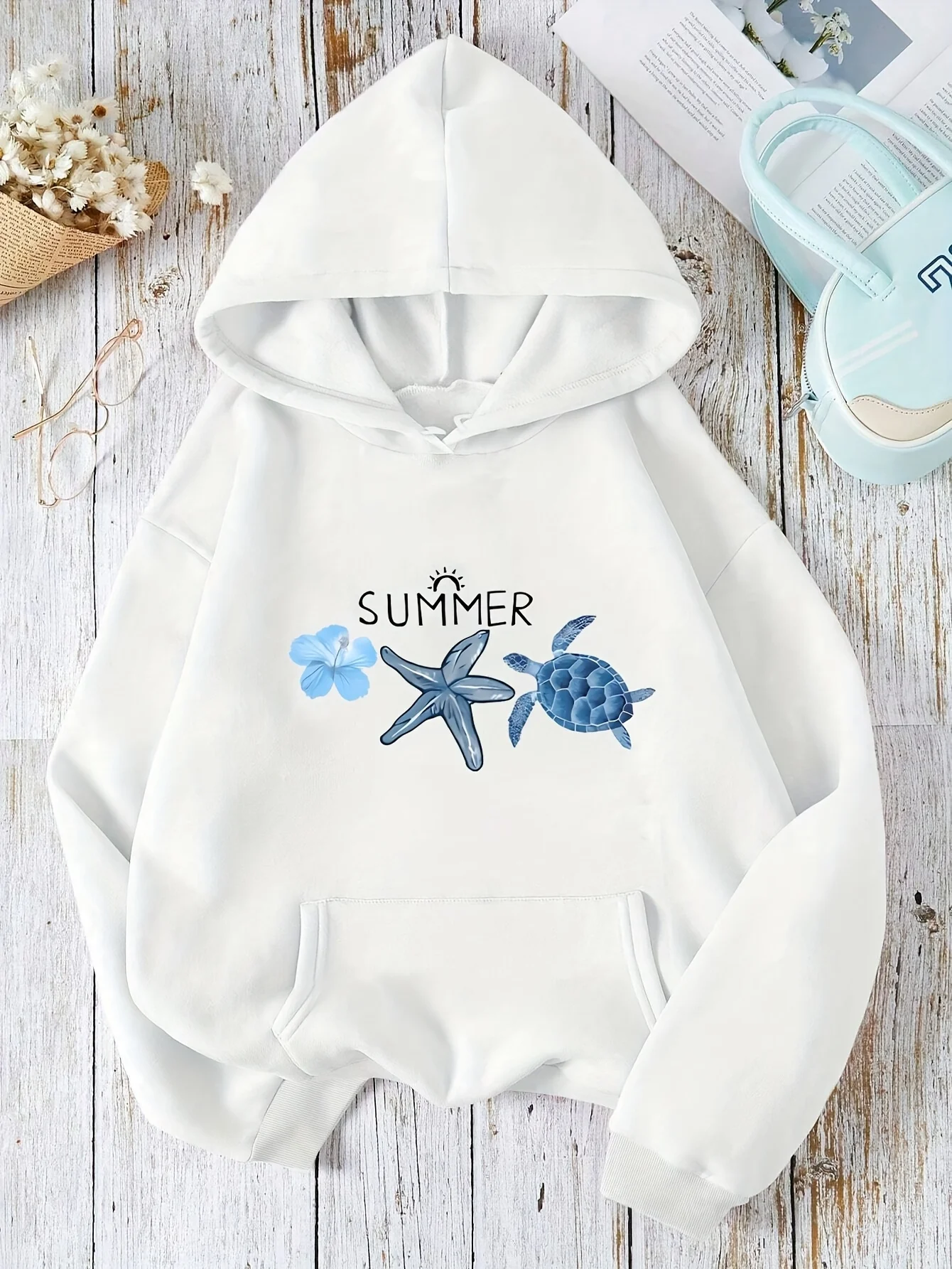2025 Autumn Winter Funny Turtle Sea Star Summer Printed Hoodies Women's Casual Style Pullover Soft Fabric Long Sleeve Clothing