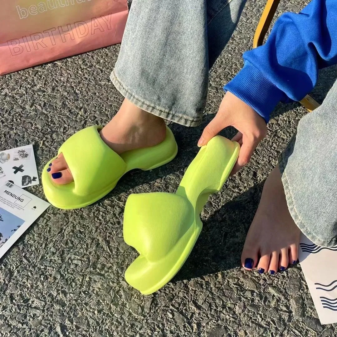 Women Indoor Street Bread Slippers Summer Platform Shoes For Female Thick Sole Solid Color Ladies Fashion Slides Girls Sandals