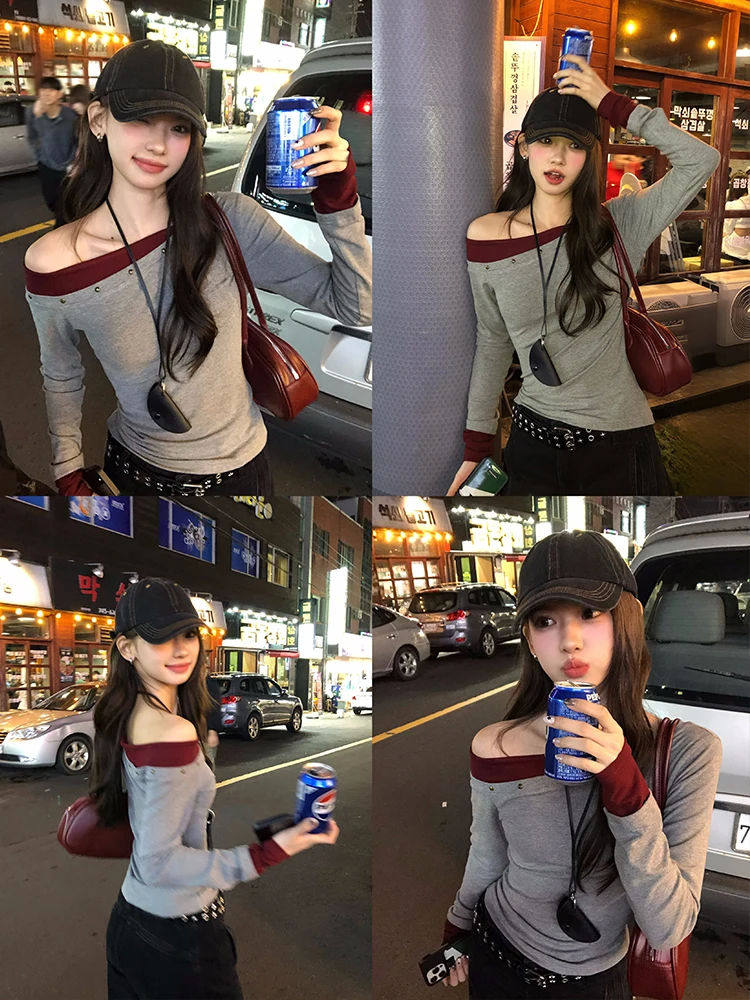 

Разноцветная футболка с дизайном пазлов, длинным рукавом, облегающая, для повседневной носки, осенне-зимняя, базовая модель