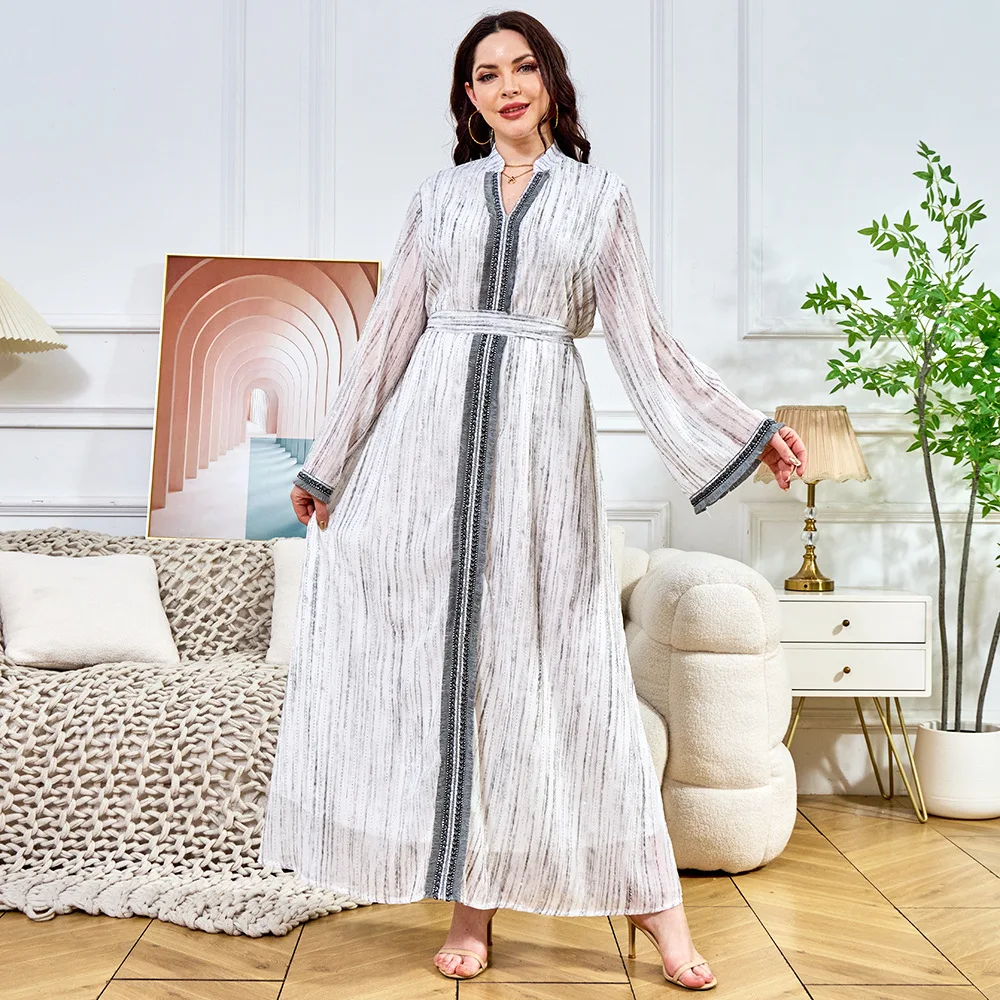 

Africa Party Dress for Womem Muslim Abaya Eid V Neck Lace-up Jaabiya Ramadan Moroccan Kaftan Robe Jalabiya Vestidos Largos Dubai