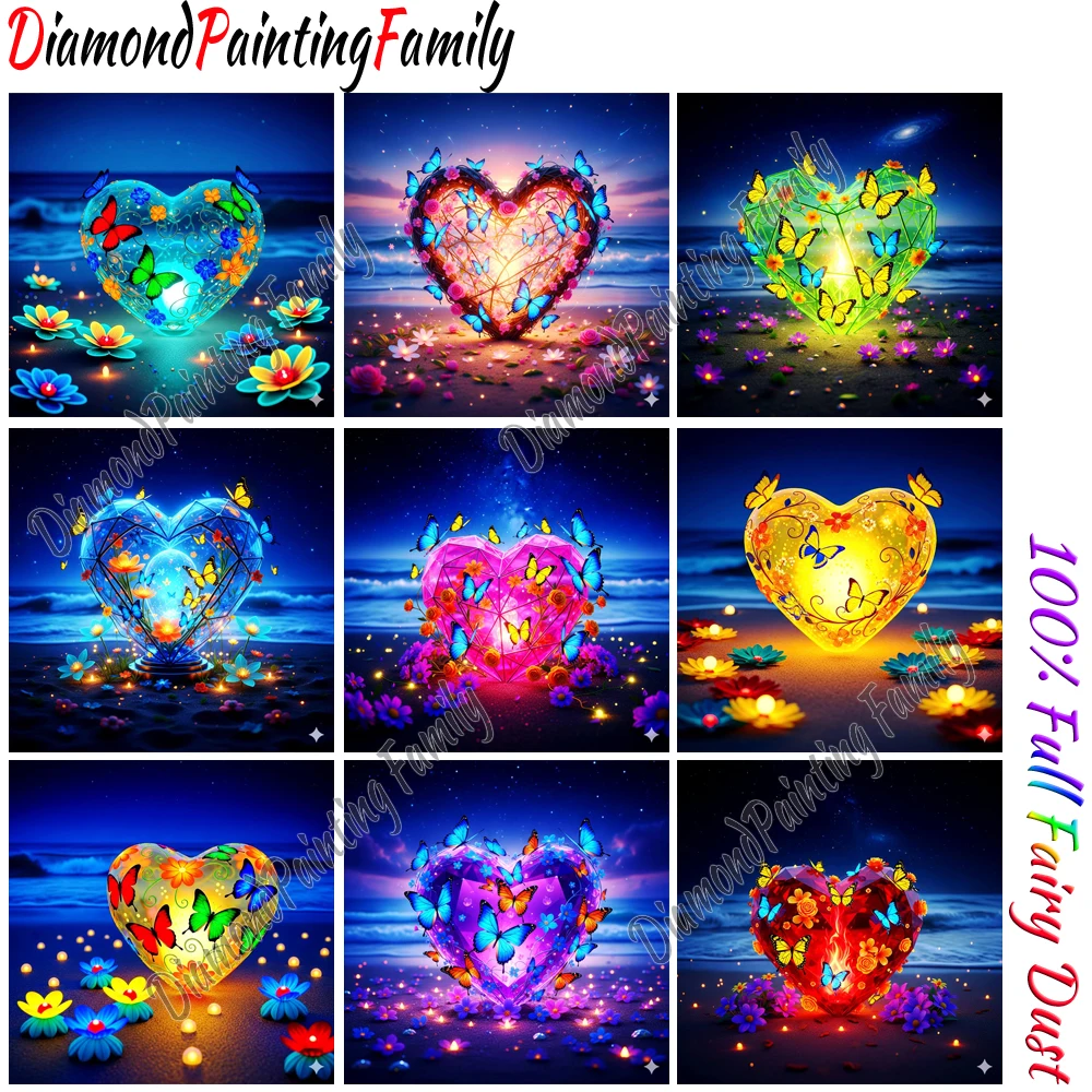 

Diamond Painting Family Butterfly Heart Full Fairy Dust Diamond Art Crystal Resin Mosaic Painting Kit AB Drill Cross Stitch Set