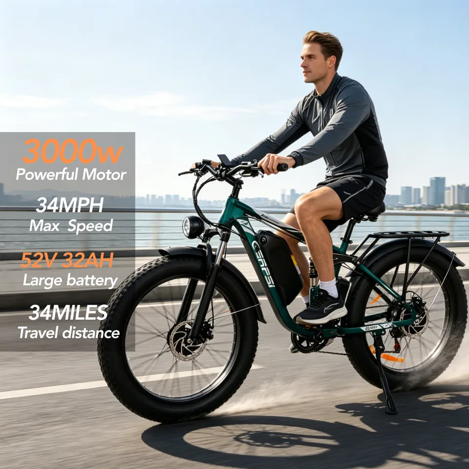 52V 32AH Dual Motor 3000W Electric Bike 26" Fat Tire Ebay Adult E-Bike SHIMANO 7