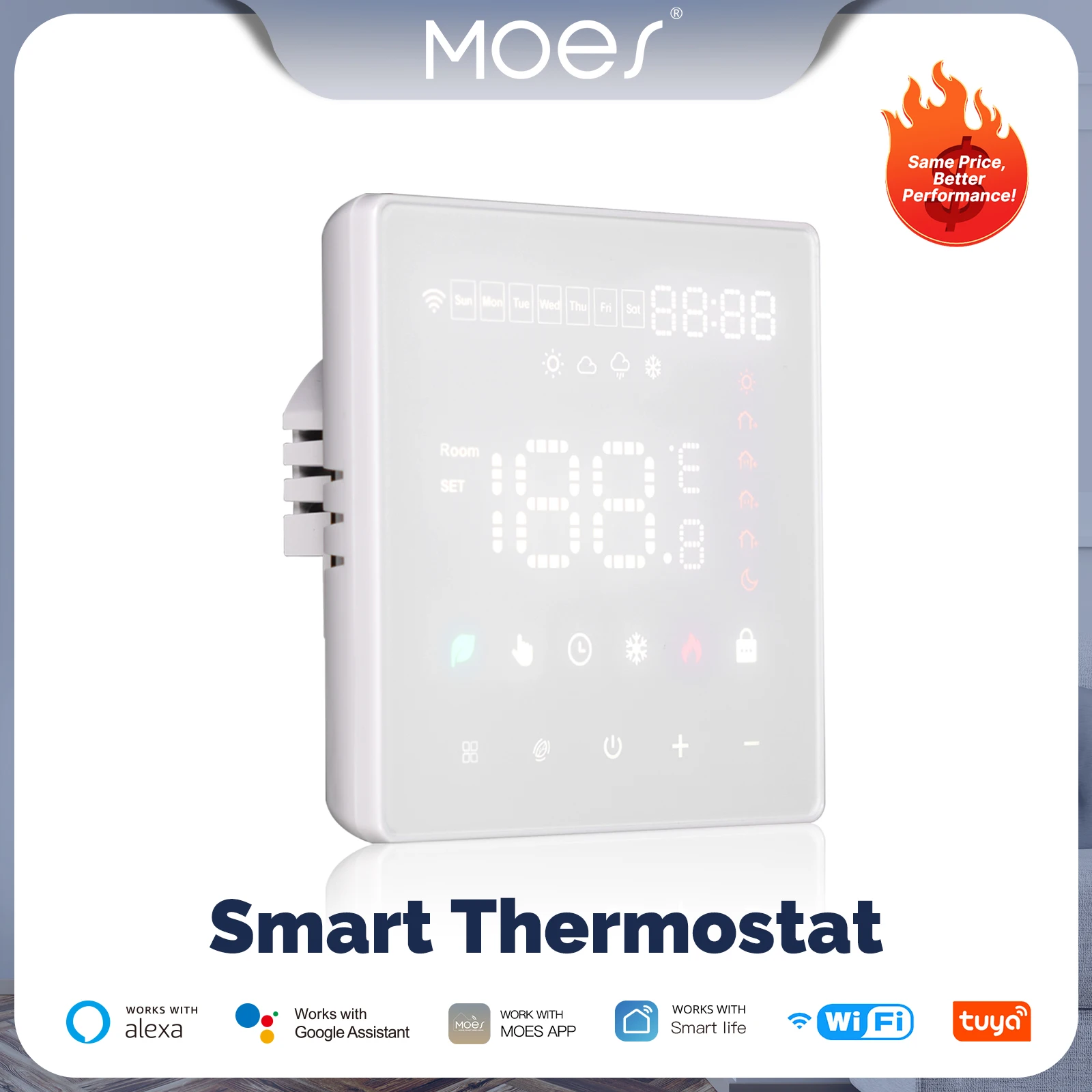 

MOES Tuya WiFi Smart Thermostat Programmable Temperature Controller Water Boiler Electric Heating Work With Alexa Google Home