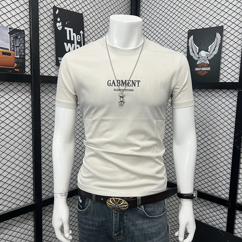 Summer New Men T-Shirt Round Neck Tees Vintage Letter Print Loose Fit Daily Casual All Match Short Sleeve Tops For Young Adult M