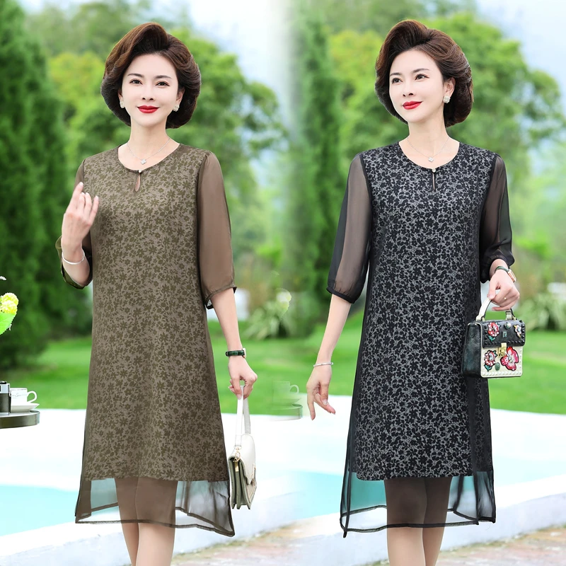 

Summer Women's Dress Fashion Women's Dress 3/4 Sleeve Chiffon Dress 2023 Elegant Loose Vestidos