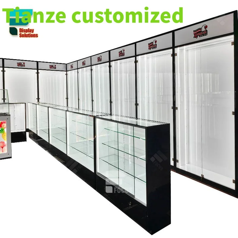 

(customized)Dispensary Store Display Shelves Retail Glass Counter Kiosk Led Display Modern Smoke Shop