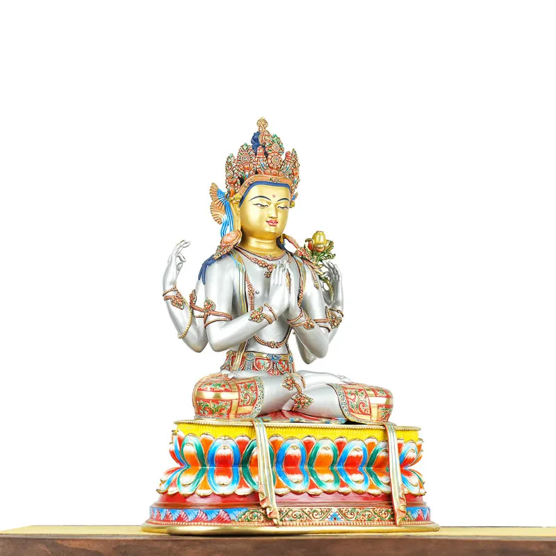 Handmade Buddha statue with four arms Guanyin Sakya craftsmanship statue ornament