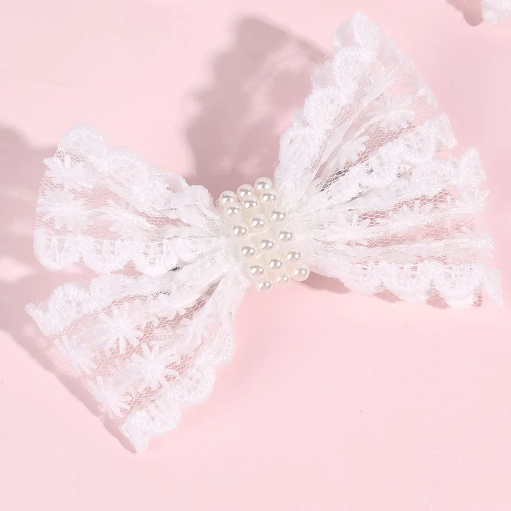 2Pcs White Lace Bows Hair Clip For Girl Sweet Princess Pearl Hairpin korean Lovely Hair Girl Accessories Kids Barrettes Headwear