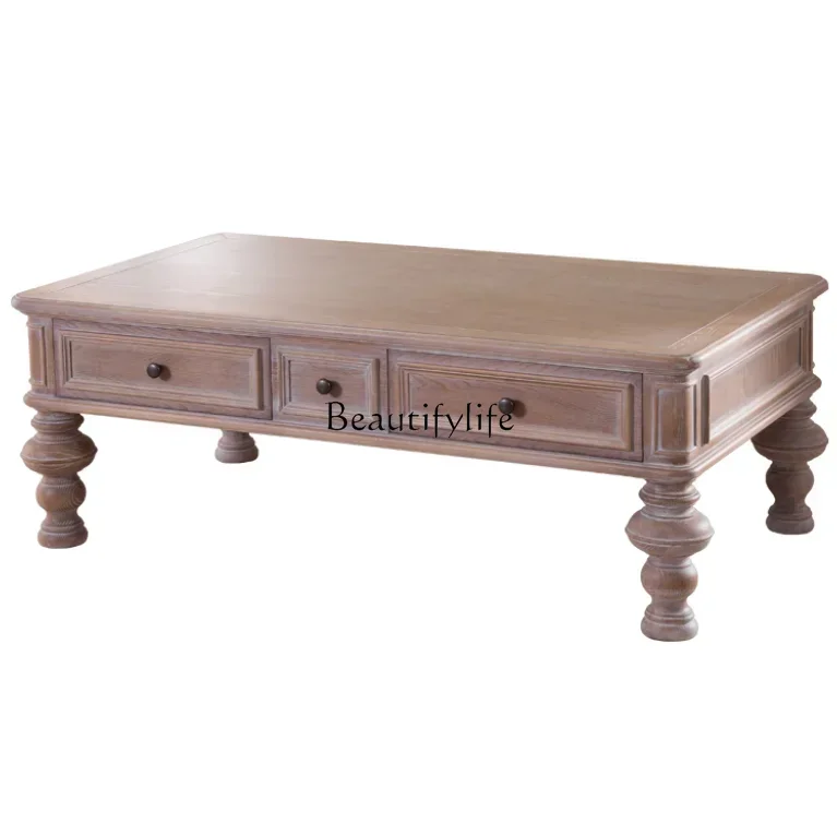 NEW American retro solid wood coffee table rectangular postmodern old TV cabinet coffee table