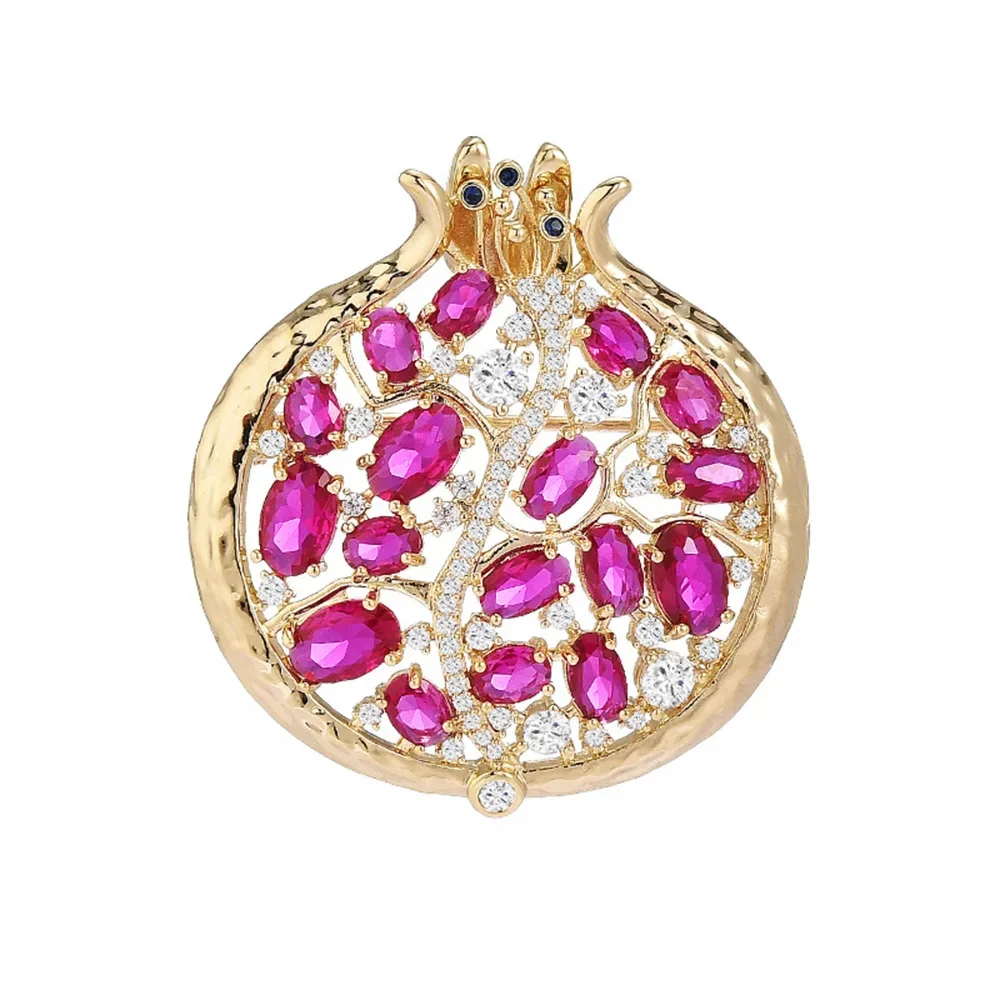 Lovely Purple Pomegranate Brooch Rhinestones Fruit Pins for Girls Women Party Clothing Suit Coat Scarf Accessories Jewelry Gifts