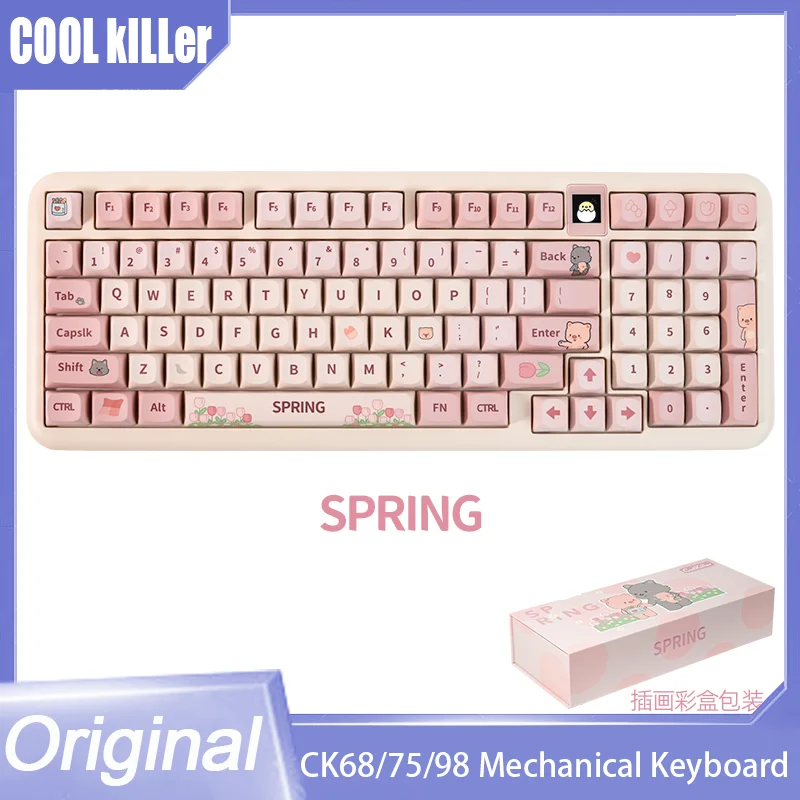 

Клавиатура Coolkiller Spring Механическая Ck68/75/98, беспроводная Bluetooth-клавиатура для ноутбука, планшета, симпатичная клавиатура с тремя режимами