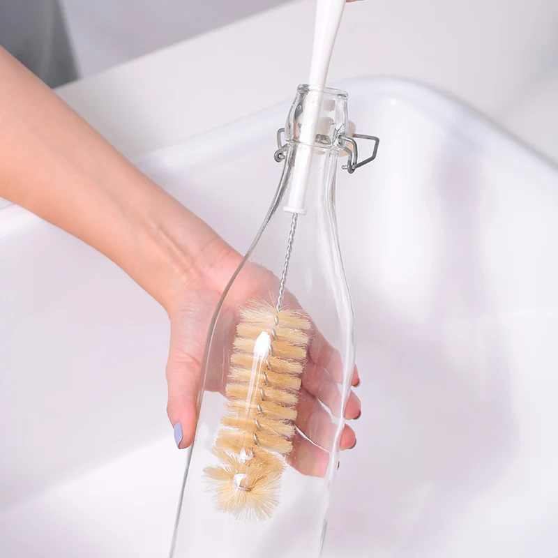 Plastic long handle Stainless steel Bottle cleaning brush Pig hair cleaning brush Multifunctional cleaning tool