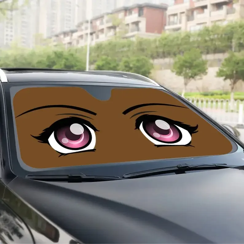 Pink Anime Eyes | Cartoon eyes | Big beautiful eyes | in brown and peachy skin tones.Keep car cool & looking cool . Windshield