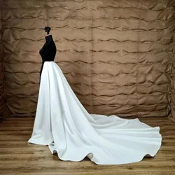 Satin Detachable Long Train Wedding Removable Front Open Skirt For Dresses Bridal Overskirt