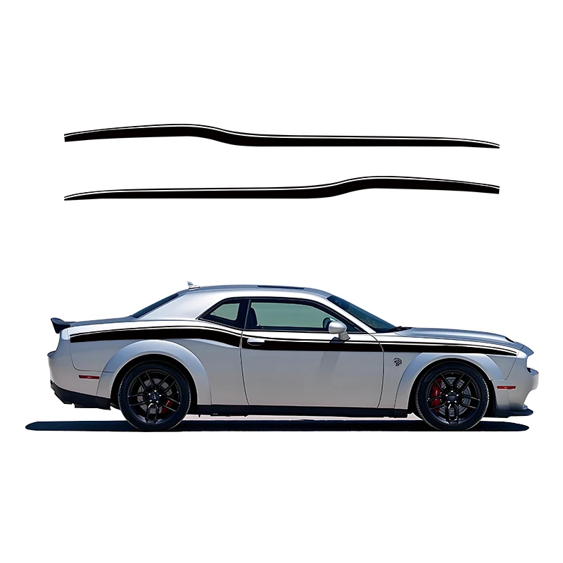 2Pcs Car Side Body Waistline Stickers Racing Stripe Vinyl Film Decals Auto Accessories For Dodge Challenger SRT Hellcat SXT GT