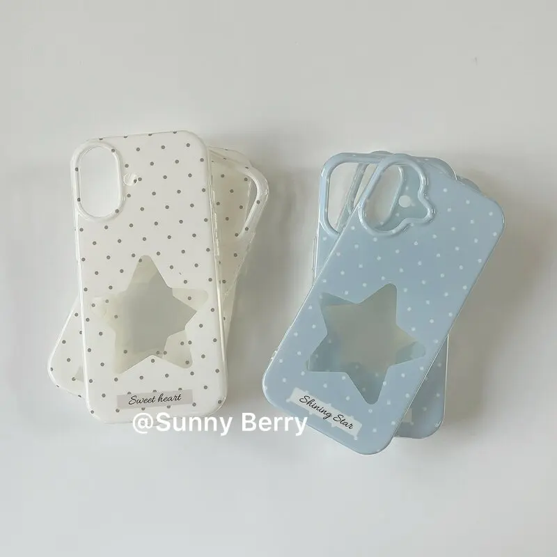 Korean INS Polka Dots White BLue Star Y2K Phone Case For iPhone 17 16 15 14 13 12 11 Pro XR XS X Max 7 8 Plus MINI Y2K Cover view 2