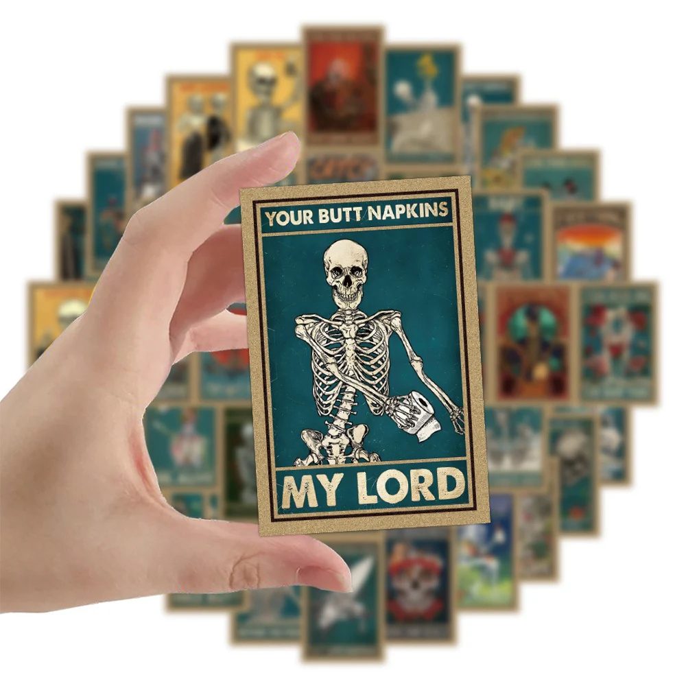 10/30/50pcs Funny Skull Tarot Card Cartoon Stickers Horror Skeleton Decals DIY Notebook Diary Stationery Gothic Graffiti Sticker