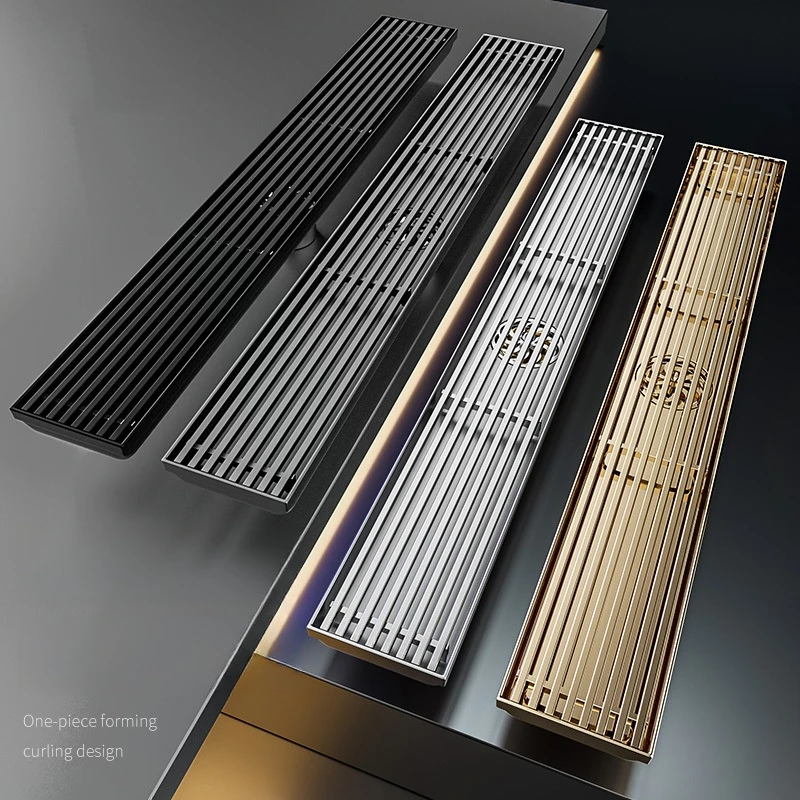 85mm Wide 304 Stainless Steel Long Strip Floor Drain Gold Black Bathroom Shower Grille Linear Rectangular Deodorant Floor Drain