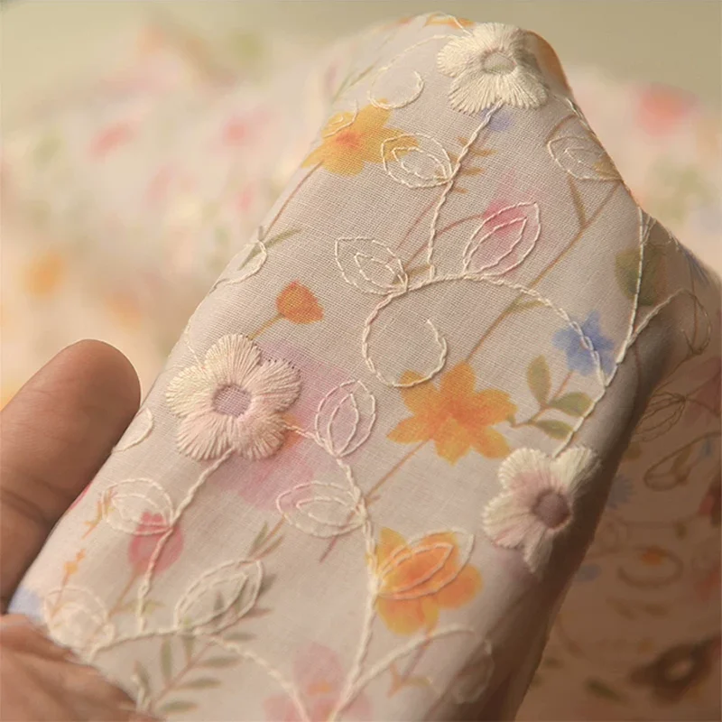 

Polyester Cotton Fabric Embroidered Floral Dress Shirt Curtain Tablecloth Accessories Fabric