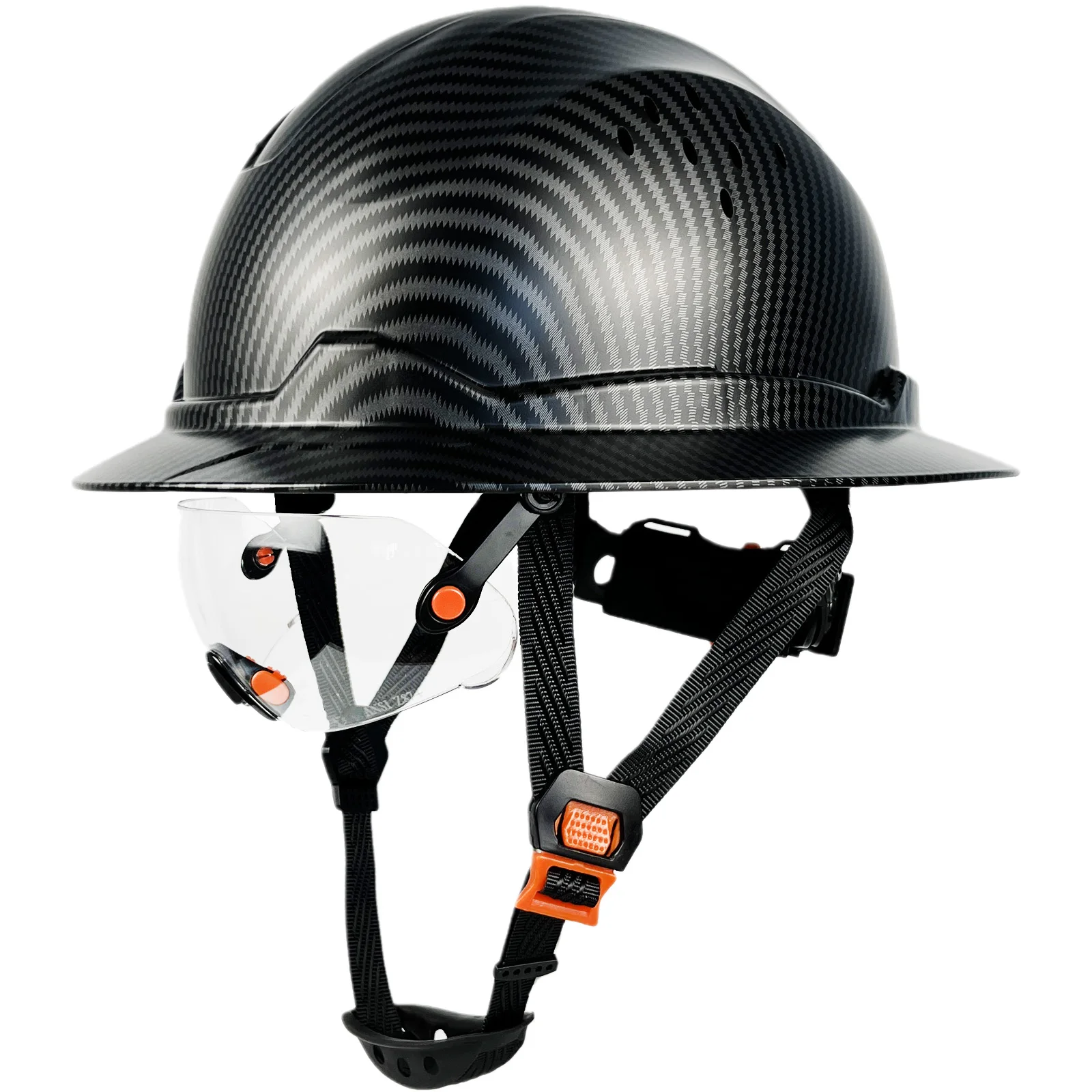 

Carbon Design Full Brim Hard Hat With Visor For Engineer Safety Helmet With Goggles ANSI Head Protection Industrial Construction