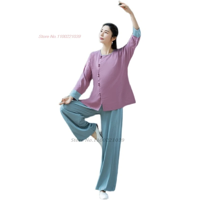 2024 uniforme kung fu cinese migliorato intrattenimento musiche e canzoni set meditazione wushu tai chi kungfu vestito di abbigliamento per esercizi di allenamento per passeggiate all'aperto