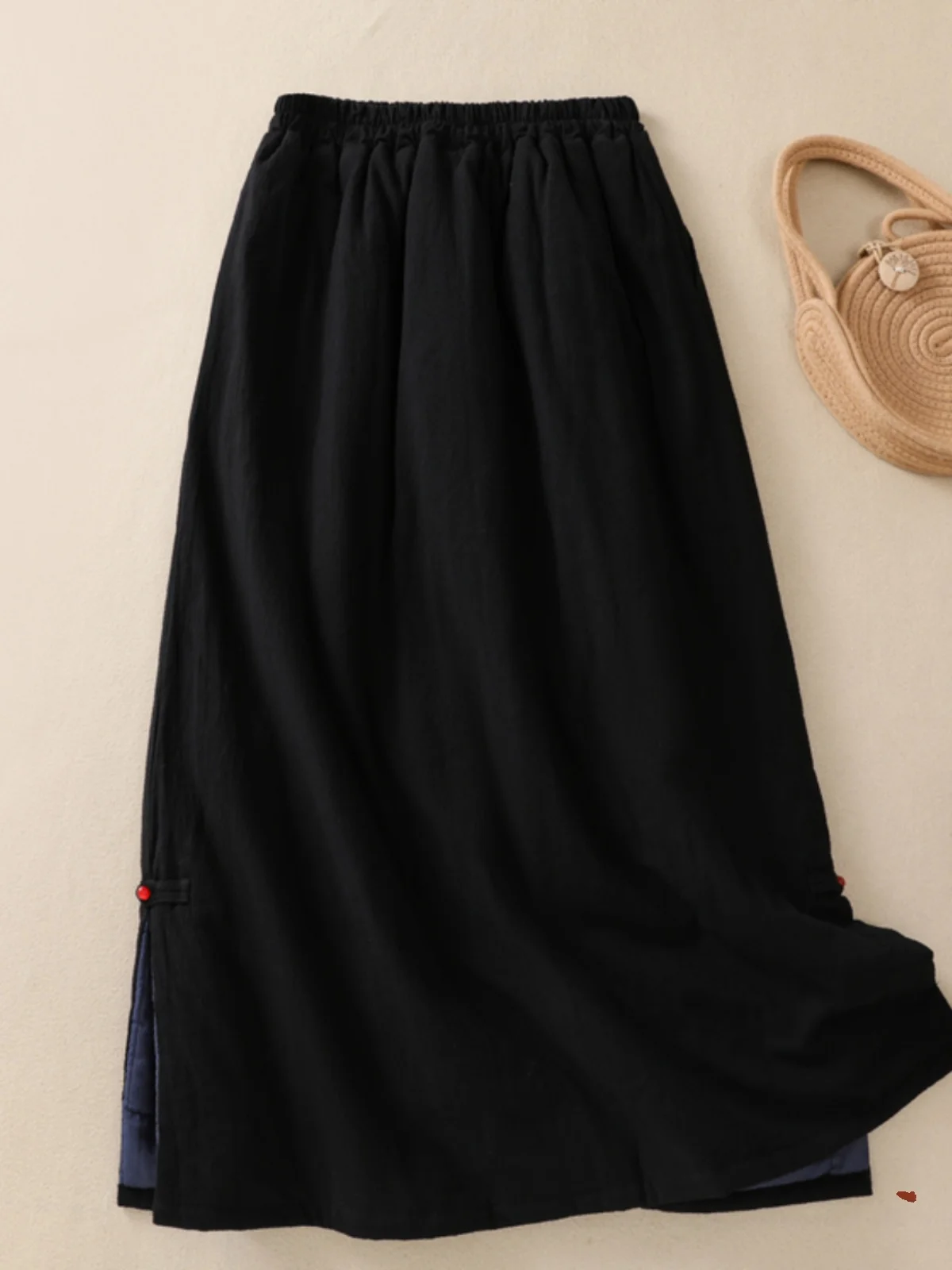 

Новая китайская юбка трапециевидной формы с высокой талией, женская осенне-зимняя винтажная утягивающая юбка с эластичной резинкой на талии и разрезом