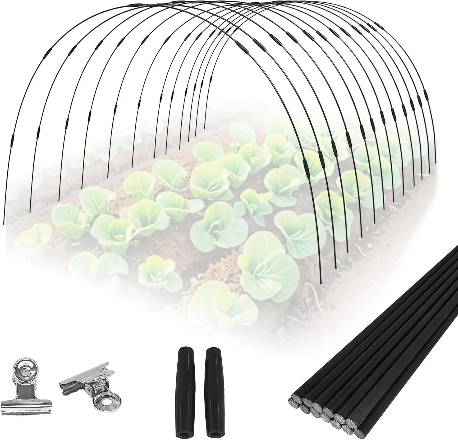 72PCS Garden Hoops Kit - 8FT Rust-Free Fiberglass Arches with Plastic Coating for Raised Beds, Plant Support & Row Cover