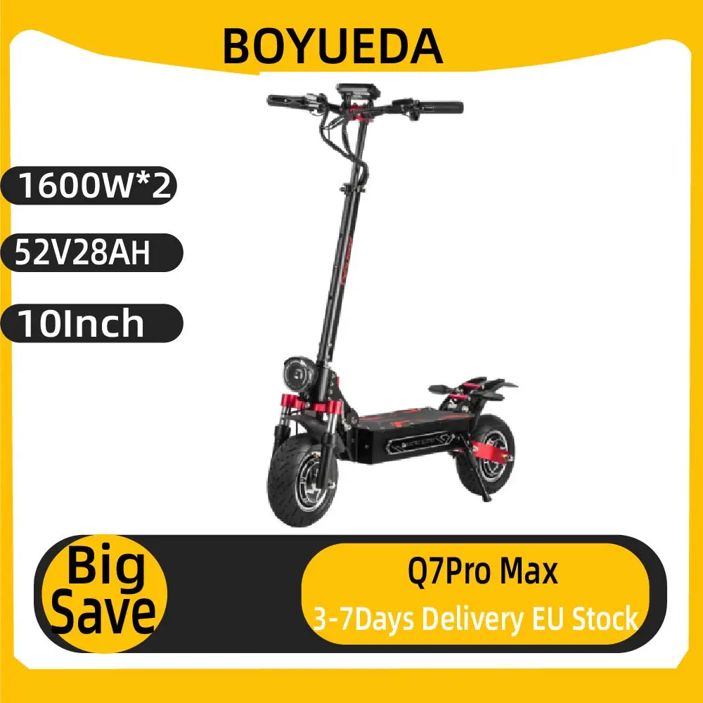 Trottinette électrique BOYUEDA Q7Pro Max, 1600W*2 double moteur, batterie 52V28AH, siège amovible, pneus silencieux.