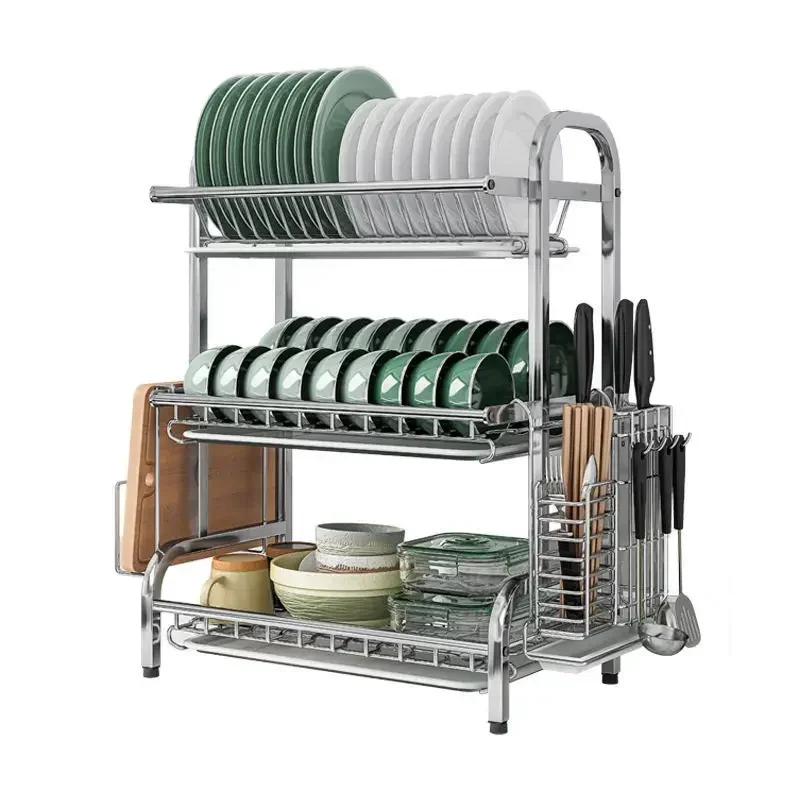 304 Stainless Steel Dish Rack 3-Layer Drain Holder, Drying Filter, Tableware Storage Box for Kitchen, Durable Drainer Organizer