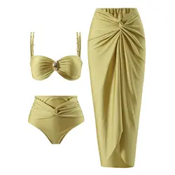 Three Pieces Set Fashion Luxury Bikini Sets Women High Waist Swimwear with Cover Up Skirt Designer Bathing Suits for  Women 2024