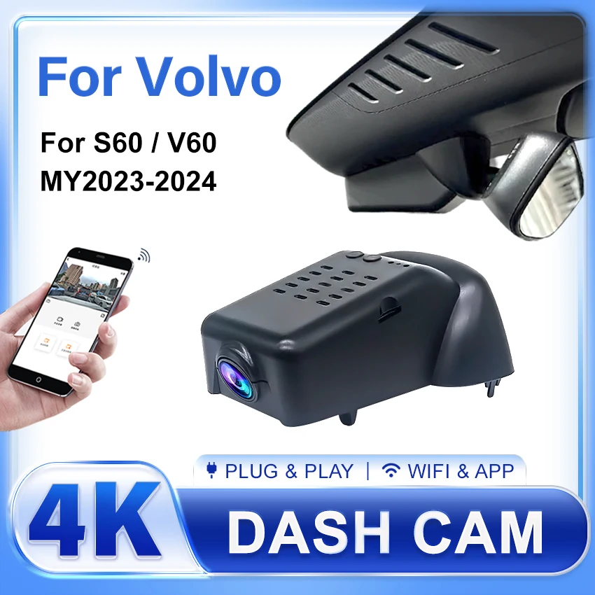 

New! Car DVR Wifi Camera 4K 2160P Hidden Dash Cam Video Recorder Original For Volvo S60 V60 2023 2024 Easy to install Dashcam