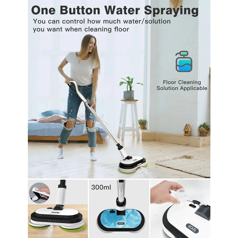 جديد - ممسحة كهربائية لاسلكية، منظف أرضيات مع مصباح أمامي LED وبخاخ ماء، بطارية قابلة للفصل حتى 60 دقيقة، ذاتية الدفع #3