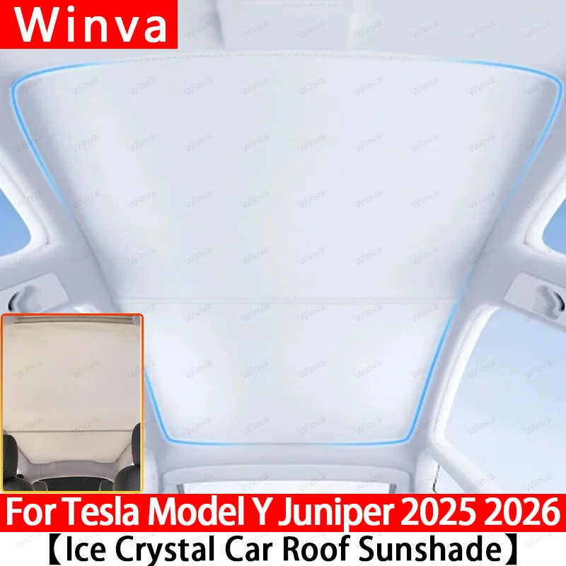 

Для новой Tesla Model Y Juniper 2025 2026: Солнцезащитные шторки для стеклянной крыши (передней и задней) с креплением на застежках, имитирующие ледяную ткань/кристаллы льда