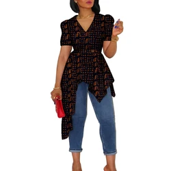 Women Shirt Top African Clothes for Women Dashiki Women Short Sleeve Shirt V-neck Fashion African Top Plus Size Wy9921