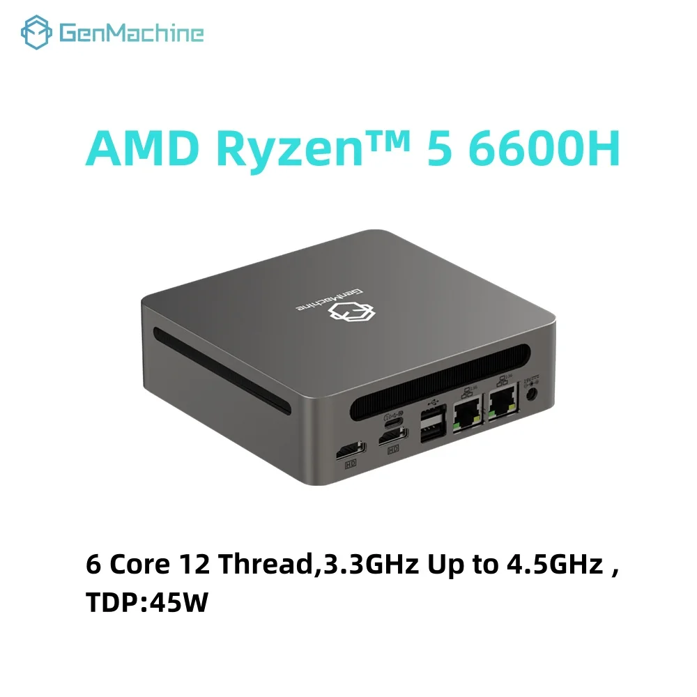 GenMachine AMD Ryzen 5 6600H 4.5GHz 45W Mini PC Windows 11 DDR5 16G 6400Mhz WIFI6 Mini Pc Gamer Computer da gioco fai da te