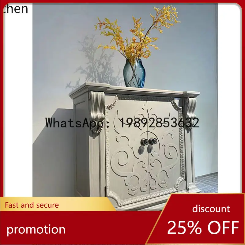 YFY  American Style Solid Wood Vintage Entryway Cabinet French Entryway Decorative Cabinet Architectural Revival Shoe Cabinet