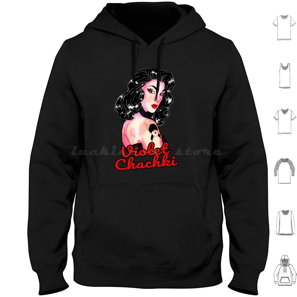 Violeta Chachki Camiseta com capuz de algodão manga comprida Violeta Chachki Violeta Chacki Ru Paul Rupaul Rupauls Drag Race Drag